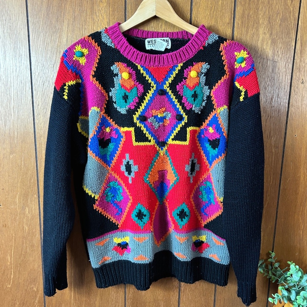 Vintage Western Connection Geometric Aztec Knit Sweater Women's Retro 80's 90's